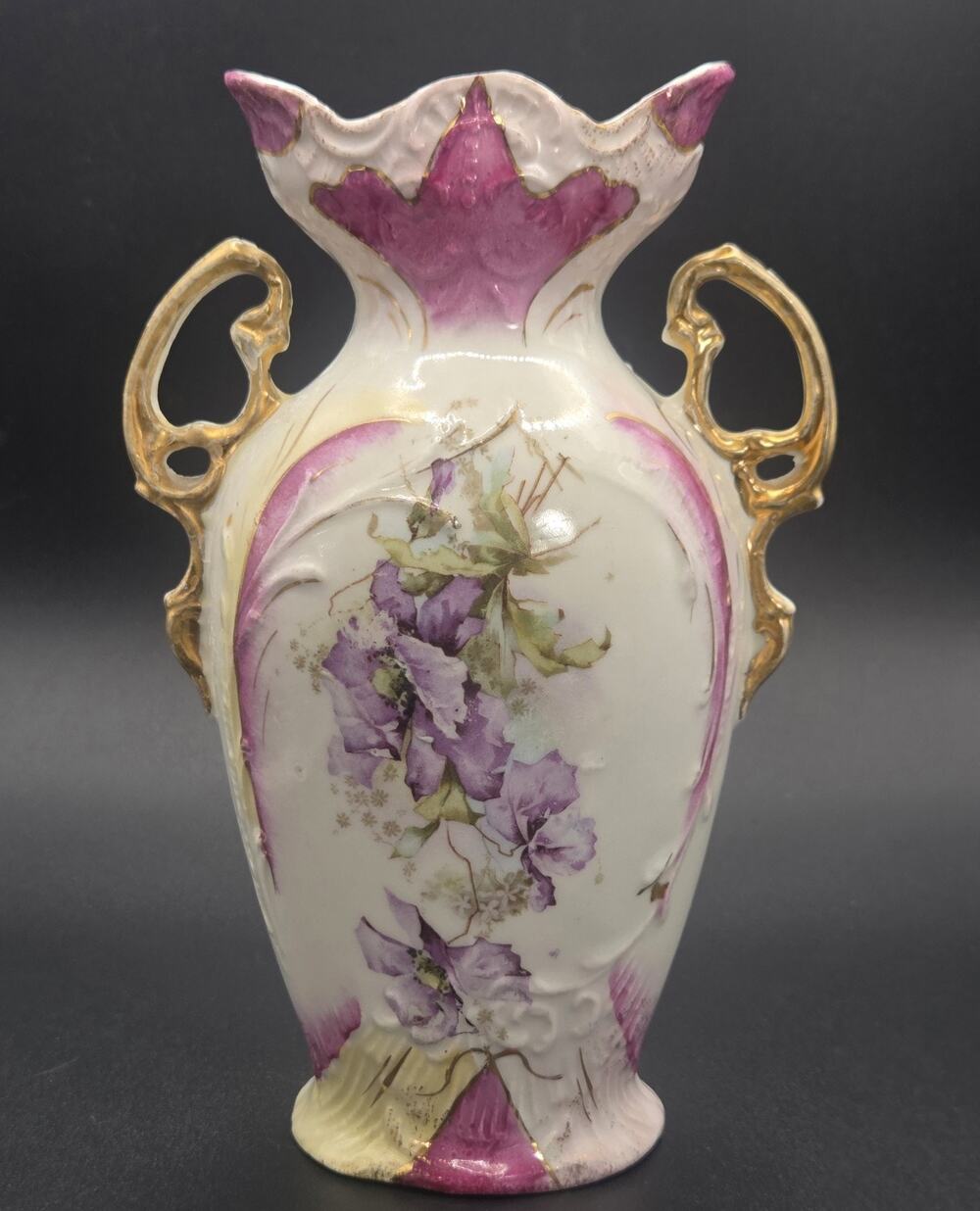 Antique Austrian “Vienna” Hand Painted Violets Porcelain Vase Circa 1900